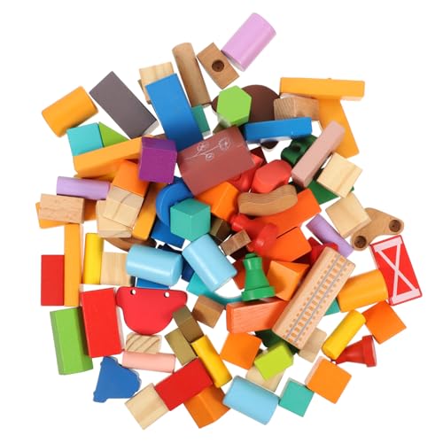 Toddmomy 100 Stück Teiliges Holzbausteine Bunte Stapelsteine für Kleinkinder Große Geometrische Bauklötze aus Hochwertigem Glattem Holz Fördert Kognitive Fähigkeiten und Kreatives Spiel von Toddmomy