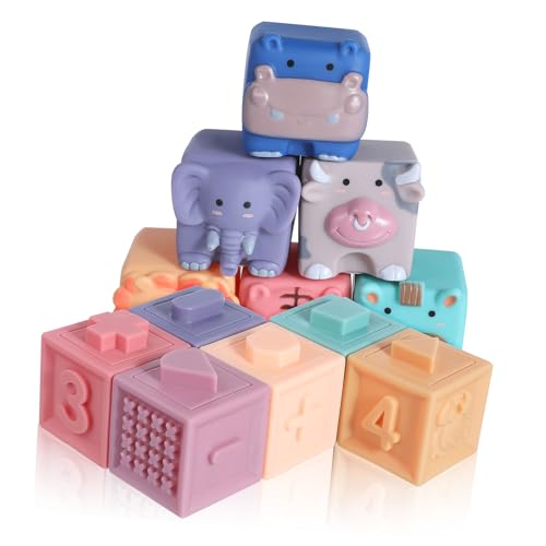 Toddmomy 12 Stück Teiliges Bausteine aus Weichem Schadstofffreiem Gummi mit Tier Zahlenmotiven Bunte Junge Mädchen Bauklötze für Frühkindliches Lernen Vielseitiges für Shower Geschenk von Toddmomy