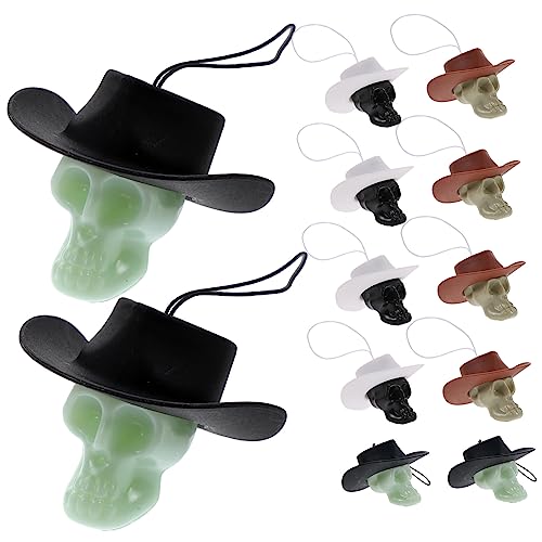 Toddmomy 12 Stück Teiliges Halloween Schädel Deko Miniatur Anhänger mit Cowboyhut Gruselige Partydekoration für Zimmer Büro Halloween und Horror Mottopartys von Toddmomy