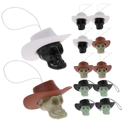 Toddmomy 12 Stück Teiliges Halloween Schädel Deko mit Cowboyhut Kleine Skelettkopf Anhänger Robuste Party Hängedekoration für Gruselige Western und Halloween Dekoration von Toddmomy