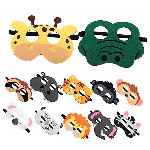 Toddmomy 12 Stück Teiliges Set Tiergesichtsmasken aus Filz für Leichte Cosplay Masken für Halloween und Themenpartys Wiederverwendbare Tiermasken für Kreative Kostüme von Toddmomy