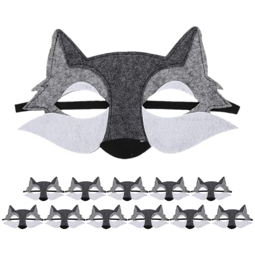Toddmomy 12 Stück Teiliges Wolfsmasken aus Filz Halbgesichtige Tiermasken für Halloween Leichte Atmungsaktive Faschingsmasken Hautfreundlich Bequem für Kostümpartys und Cosplay Events von Toddmomy