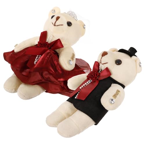 Toddmomy 1Paar Valentinstag Ornamente Für Hochzeitsauto DIY Blumenstrauß Dekoration Gefärbte Plüschbären Weinrot Geschenkverpackung Für Besondere Anlässe von Toddmomy