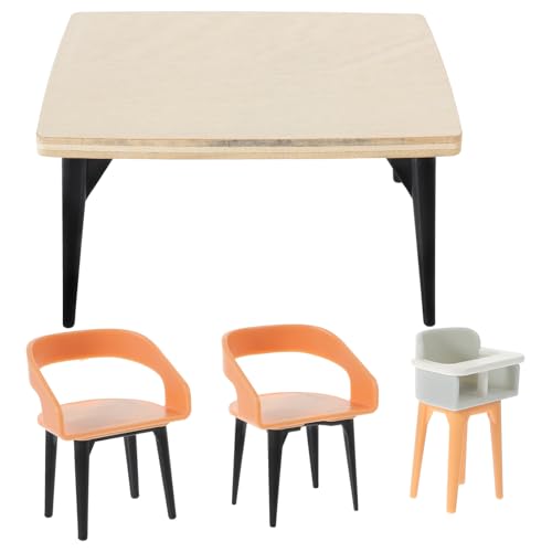 Toddmomy 1Satz Esstisch und Stuhlset für Puppenhaus Teiliges Holz Möbelset Stühle Babyhochstuhl Kreative Küchenszenen und Mikroszenen Dekoration von Toddmomy