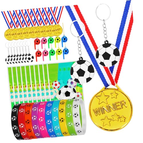 Toddmomy 1Satz Fußball Partygeschenke Schlüsselanhänger Armbänder Aufkleber Medaillen für Sportfeiern Zubehör für Fußballfans und Partys von Toddmomy