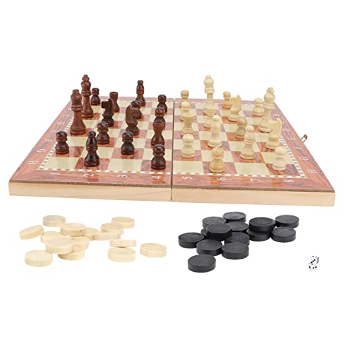 Toddmomy 1Satz Hölzernes Schachspielset für Schach Dame und Klappbarem Spielbrett Leicht und Tragbar für Reisen und Familienspiele von Toddmomy