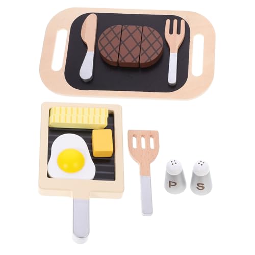Toddmomy 1Satz Holz Lebensmittelspielzeug Für Rollenspiel Mit Steak Und Simuliertes Küchenzubehör Für Kreatives Fördert Hand Auge Koordination Und Schneidfähigkeiten von Toddmomy