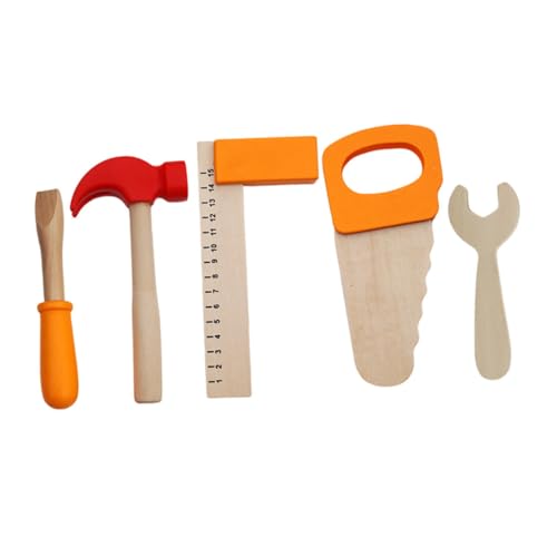 Toddmomy 1Satz Holzspielzeug Werkzeugset für Teiliges aus Echtem Holz mit Hammer Schraubendreher Winkelmesser Schraubenschlüssel und Säge Pädagogisches Frühen von Toddmomy