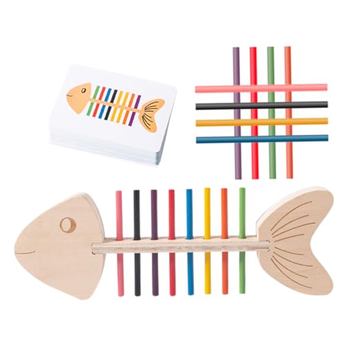 Toddmomy 1Satz Montessori Farbsortierspielzeug für Kleinkinder Fischknochen Lernspielzeug mit Karten Holzstäben Kreatives Intelligenzspielzeug zur Kognitiver von Toddmomy