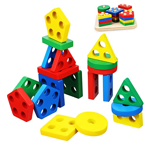 Toddmomy 1Satz Montessori aus Holz Geometrische Formen Sortier und Stapelblöcke für Kleinkinder Pädagogisches Rätselspiel Kreativität und Koordination für Ab Jahr Toddmomy 1Satz Montessori aus Holz Geometrische Formen Sortier und Stapelblöcke für Kleinkinder Pädagogisches Rätselspiel Kreativität und Koordination für Ab Jahr von Toddmomy