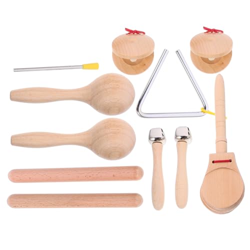 Toddmomy 1Satz Musikspielzeug Aus Holz Für Kleinkinder Teiliges Percussion Mit Glocke Triangel Und Handtrommel Für Vorschulbildung Und Eltern Junge Mädchen Interaktion Fördert von Toddmomy