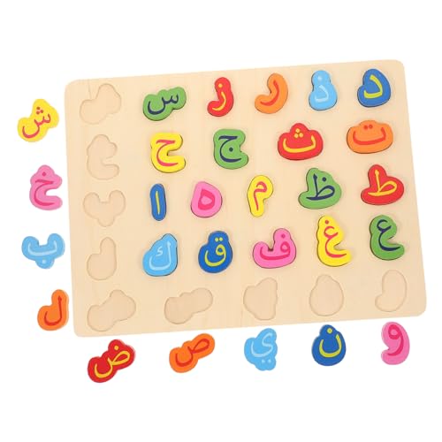 Toddmomy 1Satz Pädagogisches Holzpuzzle für Arabisches Alphabet Lernspielzeug Vorschule Fördert Problemlösungsfähigkeiten und Hand Auge Koordination Langlebig und Robust von Toddmomy