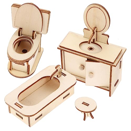 Toddmomy 1Satz Puppenhaus Aus Holz Mit Toilettenspielzeug Miniaturbadewanne Und Waschmaschine Puppenmöbel Für Kreative Rollenspiele von Toddmomy