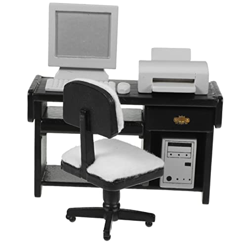 Toddmomy 1Satz Puppenhaus Zubehör Mit Schreibtisch Stuhl Computer Und Drucker Für Kreative Rollenspiele Büroszenen von Toddmomy