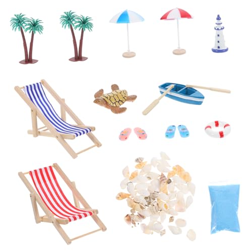 Toddmomy 1Satz Strandstuhl Mikroszenendekoration mit Sonnensegel und Strandspielzeug für Puppenhäuser Strandparty Deko für Kreative Miniaturlandschaften Designs von Toddmomy