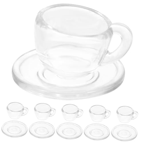 Toddmomy 1Satz Teetassen Set mit Untertassen Teiliges Puppenhaus Zubehör Transparente Mini Teeservice Dekoration für Mikrohausszenen Exquisite Fotorequisiten für Sammler von Toddmomy