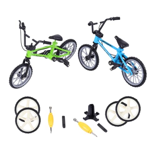 Toddmomy 2 Sätze Aluminiumlegierung Finger Bike Mini Fingerfahrrad mit Beweglichen Geschicklichkeitsspiel für Schreibtisch Wettbewerb Toy Blau Grün von Toddmomy