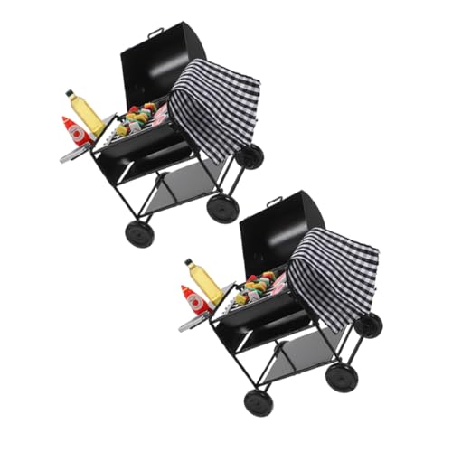 Toddmomy 2 Sätze Miniatur BBQ Grill Modell Schwarz Metall Puppenhaus Grill Set Realistisches Outdoor Kochspiel Küchendeko Rollenspiel Zubehör von Toddmomy