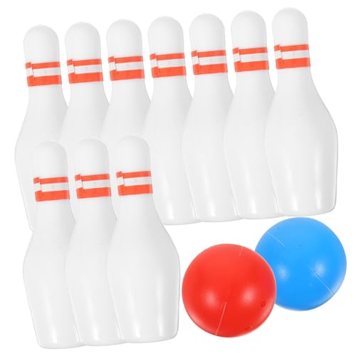 Toddmomy 2 Sätze Miniatur Bowling aus Resin mit Roten Bällen Blauen Bällen und Flaschen für Puppenhaus Dekoration und Kreatives im Kinderzimmer von Toddmomy