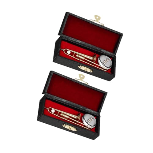 Toddmomy 2 Sätze Miniatur Posaunen Modell Schwarzem Etui und Ständer Realistische Details Mini Posaune Tragbares Musikinstrument für Büro Reise Puppenhaus Zubehör von Toddmomy