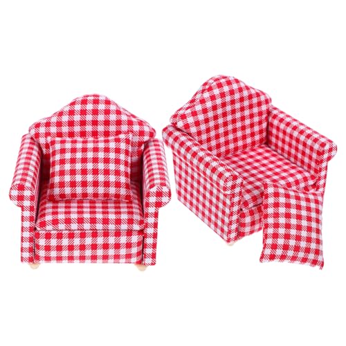 Toddmomy 2 Sätze Miniatur Sofa für Puppenhaus Teiliges mit Kissen Rote Karomuster für Dekoration und Langlebiges Fotorequisiten von Toddmomy