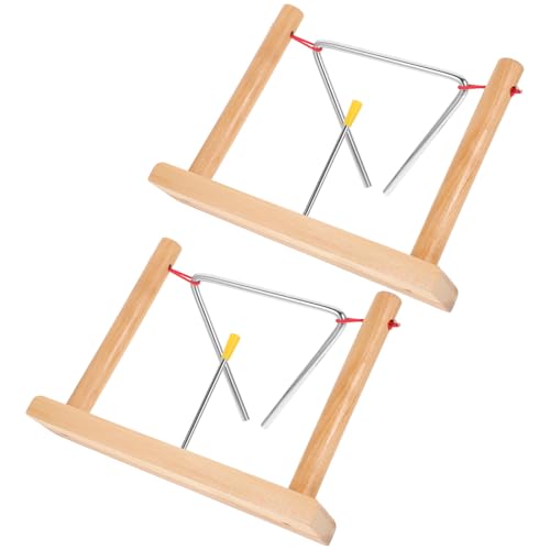 Toddmomy 2 Sätze Musikalisches Dreieck Instrument aus Metall mit Holzständern Teiliges für Schlägel Pädagogisches Schlaginstrument Musikalität und Motorischen Fähigkeiten von Toddmomy