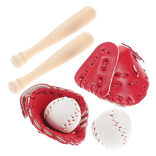 Toddmomy 2 Sätze Sports Supplies Doll House Baseballanzug klein Puppenhaus-Baseball Mini Baseball Handschuhe Miniatur -Baseball -Zeug Miniaturpuppenhaus -Baseballkappen Holz von Toddmomy