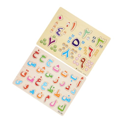 Toddmomy 2 Sätze Teiliges Holzpuzzle mit Arabischen Buchstaben und Zahlen Pädagogisches für Fördert Kognitive Fähigkeiten und Formenverständnis von Toddmomy