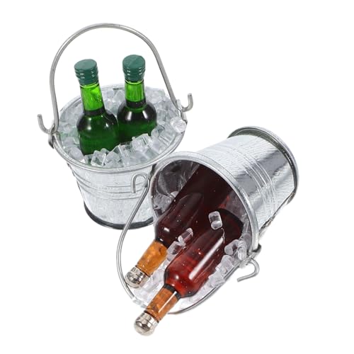 Toddmomy 2 Sätze Teiliges Puppenhaus Bar Set Miniatur Eimer mit Eiswürfeln und Bierflaschen Realistische Beer Bottles Leichtes Puppenhaus Zubehör für Küchen und Party Szenen von Toddmomy
