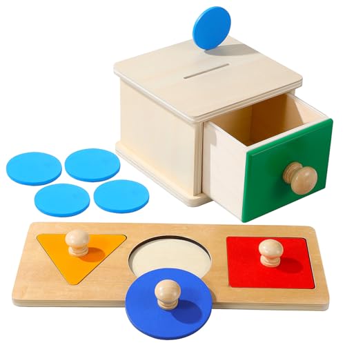 Toddmomy 2 Satz Holzspielzeug für Kleinkinder Münzbox mit Geometrischen Formen Montessori Lernspielzeug zur Hand Auge koordination der Feinmotorik und Formenerkennung von Toddmomy