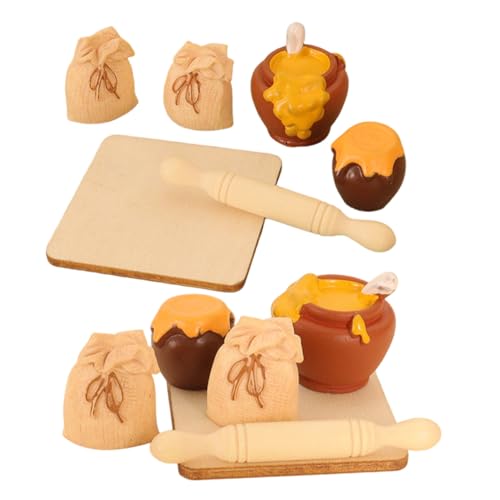 Toddmomy 2 Satz Miniatur Backzubehör für Puppenhaus Detailgetreue Miniatur Nudelholz Honigglas und Mehlbeutel Realistische Küchenaccessoires für Basteln Dekoration und Foto-Requisiten von Toddmomy