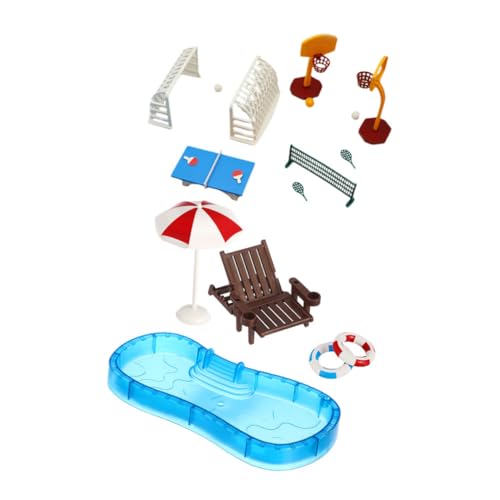 Toddmomy 2 Satz Teiliges Puppenhaus Schwimmbad mit Miniatur Sportmodellen und Strandspielzeug für Kreative Spielmöglichkeiten im Feengarten Deko für Sommer von Toddmomy