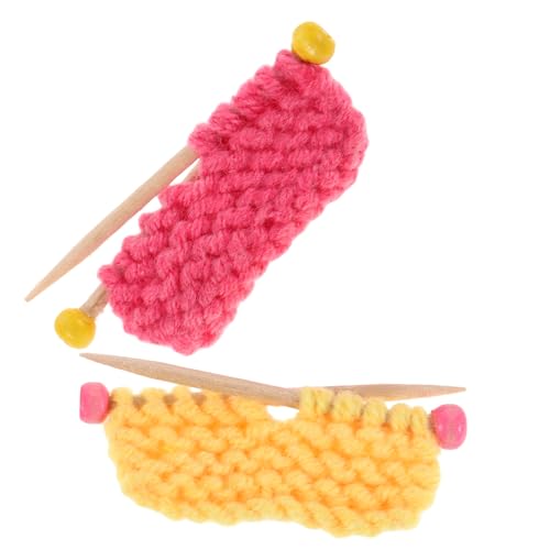 Toddmomy 2 Stück Dekorative Strickwolle, Miniatur-wollgarn-strickset, Kleine Strickmützen Zum Basteln, Handgefertigte Strickpuppen, Ideal Für Heim- Und Bürodekoration von Toddmomy