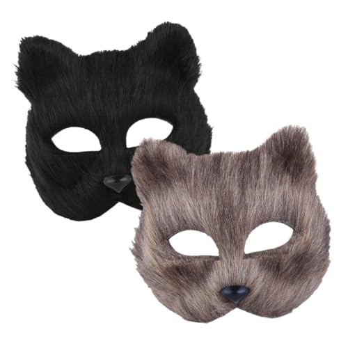 Toddmomy 2 Stück Fox Masquerade Masken Tiermasken für Karneval Fasching Halloween Kostümparty Cosplay für Damen und Herren in Schwarz von Toddmomy