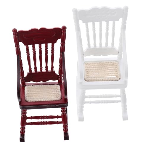 Toddmomy 2 Stück Holz Schaukelstuhl Braun Weiß Detailreich Stabil Vielseitig für Puppenhaus Dekorationen und Bastelprojekte Kompakt und Langlebig von Toddmomy