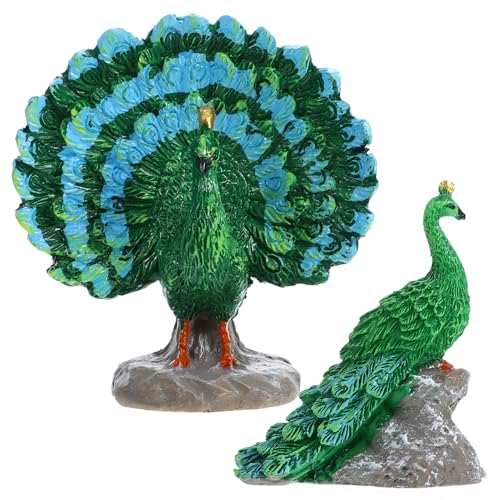 Toddmomy 2 Stück Miniatur Pfau Figur aus Harz Dekorative Gartenornamente für Mikro Landschaften für Auto Balkon Garten Rasen und Puppenhaus Dekoration von Toddmomy