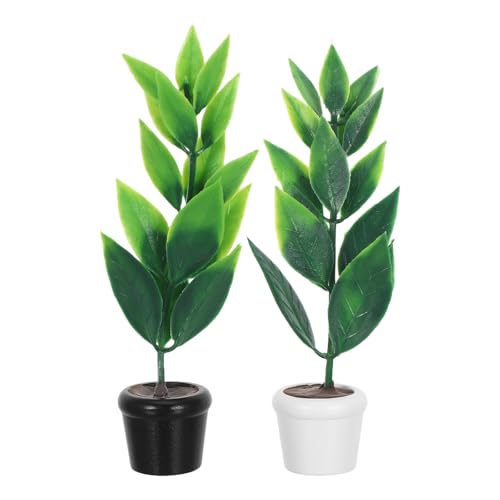 Toddmomy 2 Stück Miniatur-Topfpflanzen in Grün: Ornament 1:12 Puppenhauszubehör – Mini-Garten-Bonsai-Dekoration – Kunststoff-Blumentopf-Mikrolandschaftsdekor von Toddmomy
