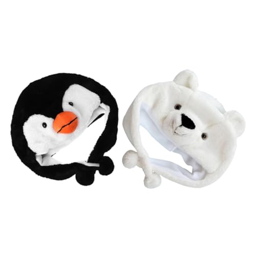 Toddmomy 2 Stück Plüsch Tiermützen Pinguin Weißer Bär Elastisch Warm Cartoon Tierhut Für Frühling Herbst Winter Outdoor Fasching Kostüm von Toddmomy