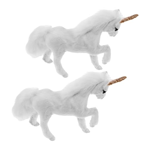 Toddmomy 2 Stück Realistische Einhorn Figuren mit Felloptik Weiche Tierdekorationen für Innenbereich und Fotografie Miniatur Stehende Einhorn Statuen als Kreative Deko von Toddmomy