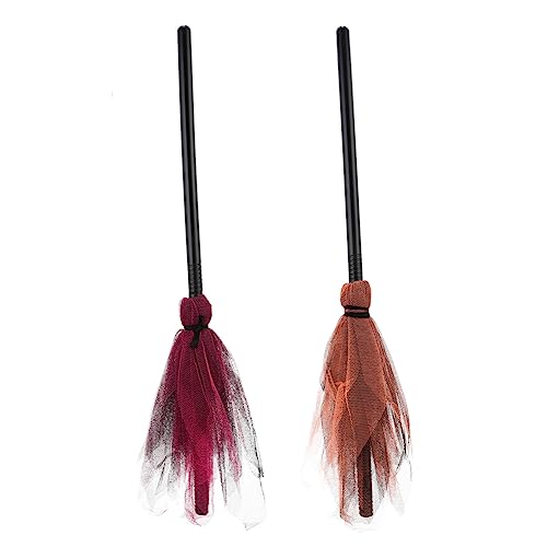 Toddmomy 2 Stück Teiliges Halloween Besen Dekorationsset für Hexen Broom Prop für Kostümpartys und Rollenspiele Leuchtendes Design Orange und Rot für Familienfeiern von Toddmomy
