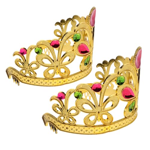 Toddmomy 2 Stück Teiliges Kronen Haarreif Leichte Prinzessinnen Tiara mit Strass Komfortabel und Elegant für Kostüm Party und Cosplay Goldfarbene Kopfbedeckung für Mädchen von Toddmomy