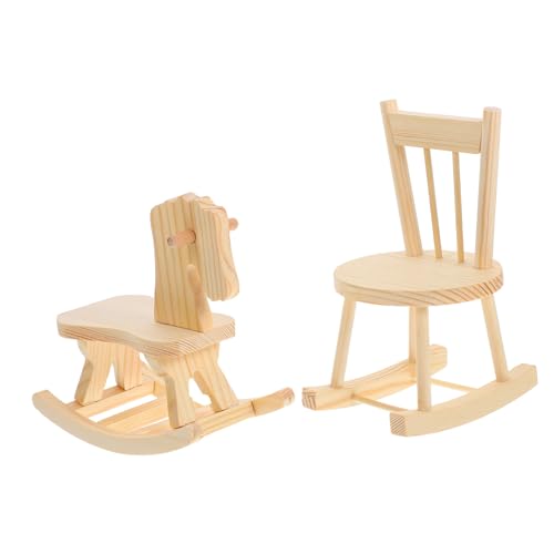 Toddmomy 2 Stück Teiliges Miniatur Holzschaukelstuhl und Schaukelpferd Kinderzimmer Deko Puppenhaus Möbel Realistisch Gestaltetes Langlebiges Holzspielzeug für Kinderzimmer Spielspaß von Toddmomy