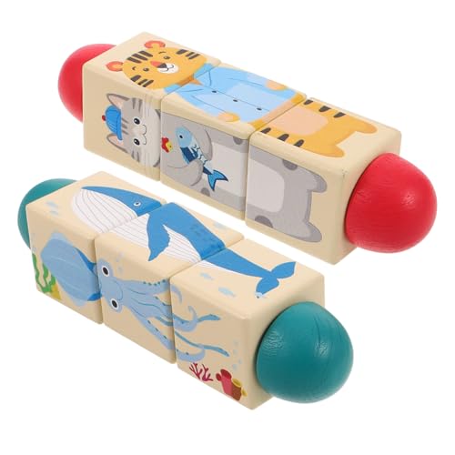 Toddmomy 2 Stück Teiliges Montessori Holzspielzeug für Junge Mädchen Interaktives Sich Drehendes Tierpuzzle mit Drehbaren Blöcken Motorische und Kognitive Entwicklung Sicher und Handlich von Toddmomy
