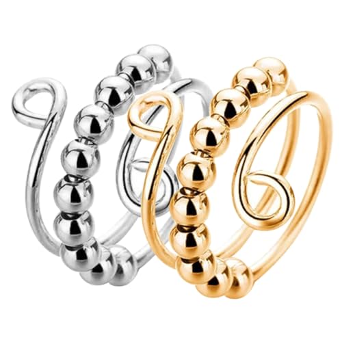 Toddmomy 2 Stück Teiliges Stressring Drehbaren Perlen Verschleißfeste Metall fingerringe zur Angstbewältigung Kompakte Tragbare Anti Stress Ringe für Damen und Herren Geschenk zur von Toddmomy