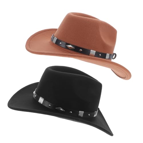 Toddmomy 2 Stück Teiliges Western Cowboyhut aus Polyester Leichter Robuster Sommerhut mit Breiter Krempe und Gürtelschnalle Cowgirl Party Hut für Damen und Herren Westernkostüm Zubehör von Toddmomy