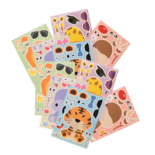 Toddmomy 20 Blatt Teiliges Make a face Sticker mit Dschungel tiergesichtern Wie Tiger Leopard Giraffe für Geburtstagsdeko Kreatives Eltern Junge Mädchen Spiel und Kreative Sticker von Toddmomy