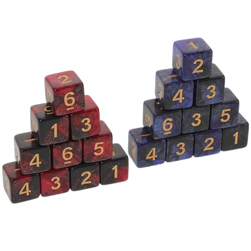 Toddmomy 20 Stück Standard Würfel Mehrfarbig Nummerierte Acrylwürfel mit Galaxy-Effekt Robust und Ausgewogen für Brettspiele Tabletop Rpgs und Lernaktivitäten von Toddmomy