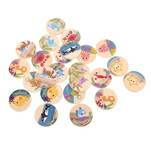 Toddmomy 24 Stück Marine Animal Memory Chess Lernkarten Spielzeugtiere Tier-Memory-Spiel Für Meerestiere Hai- -tierspielzeug Walspielzeug Holz Khaki von Toddmomy