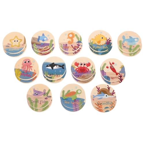 Toddmomy 24 Stück Marine Animal Memory Chess Memory-Matching-Spiel -Matching-Spiel Hai- Kinderfiguren Meerestier Tiere Meeresfiguren Khaki Holz von Toddmomy