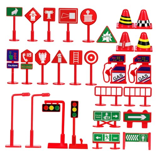 Toddmomy 28 Teiliges Mini Verkehrszeichen aus Robustem PVC Kindersicheres Lernspielzeug für Verkehrssicherheit Mini Verkehrskegel und Ampel Edukatives Straßenschild von Toddmomy